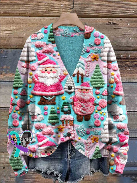 Christmas Santa Print Buttoned Cardigan Sweater Multicolor / S