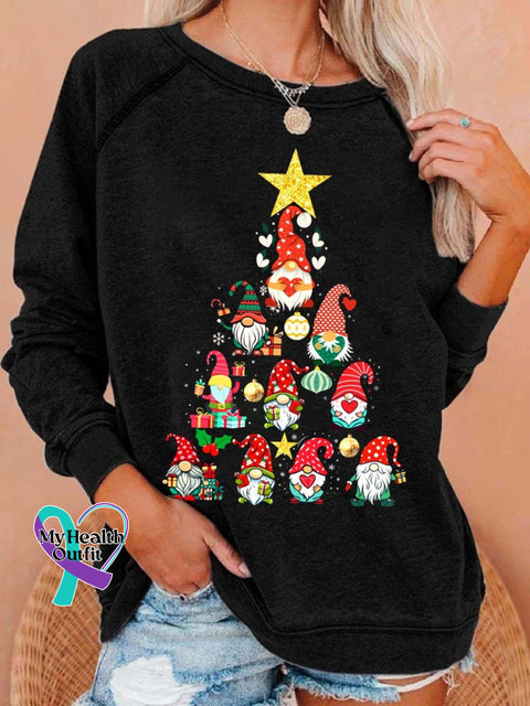 Christmas Santa Print Casual Sweatshirt Black / S