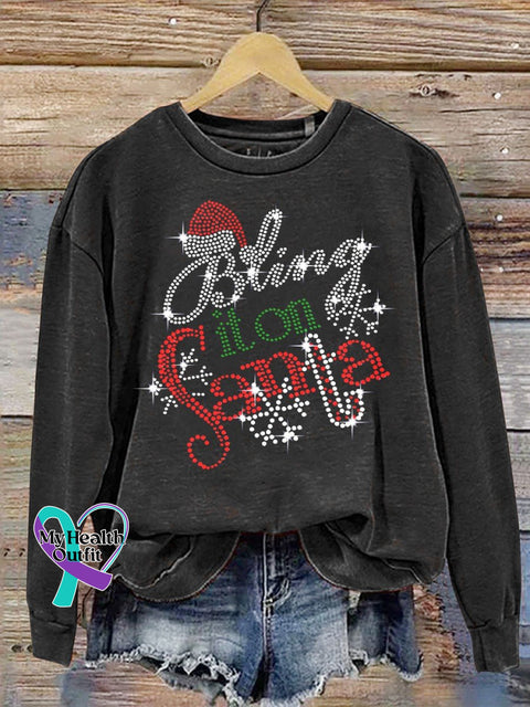 Christmas Santa Print Casual Sweatshirt Black / S