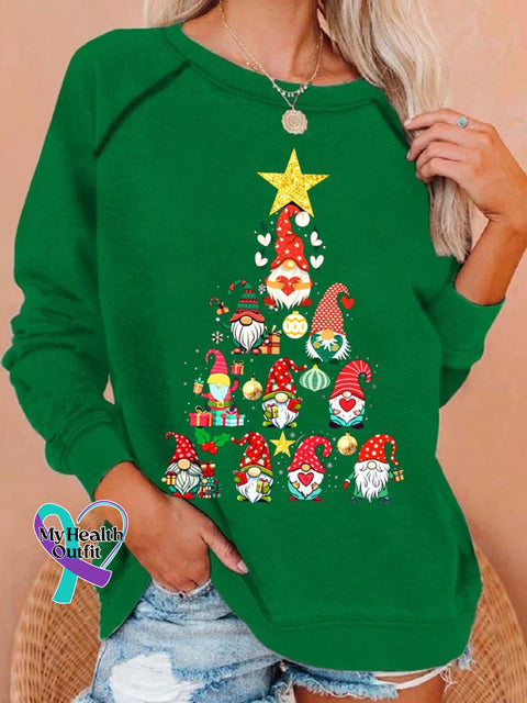 Christmas Santa Print Casual Sweatshirt Green / S