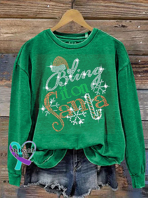 Christmas Santa Print Casual Sweatshirt Green / S