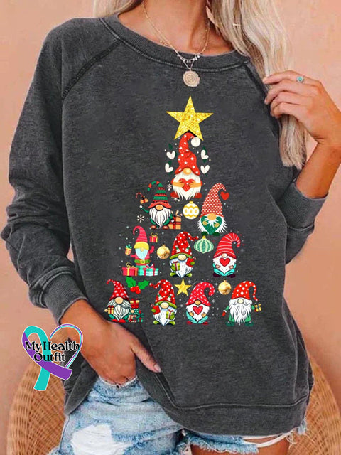 Christmas Santa Print Casual Sweatshirt Grey / S