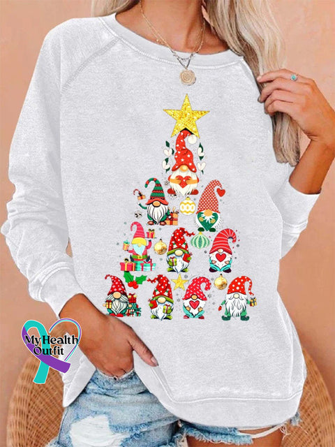 Christmas Santa Print Casual Sweatshirt White / S