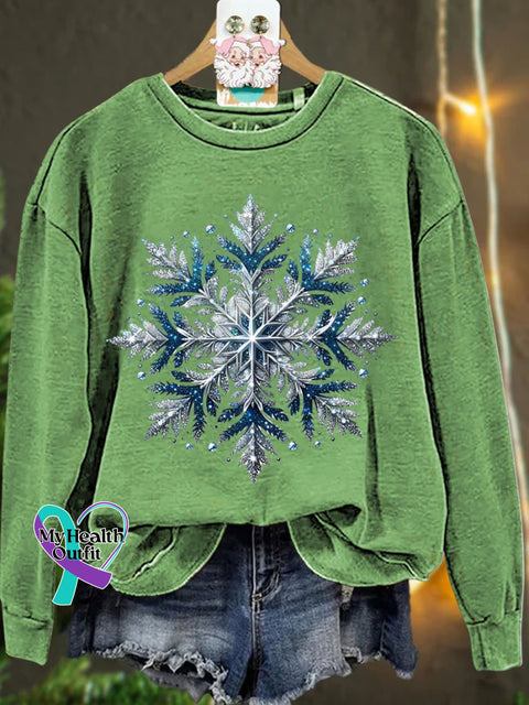 Christmas Silver Blue Glitter Snowflake Winter Casual Sweatshirt Lightgreen / S