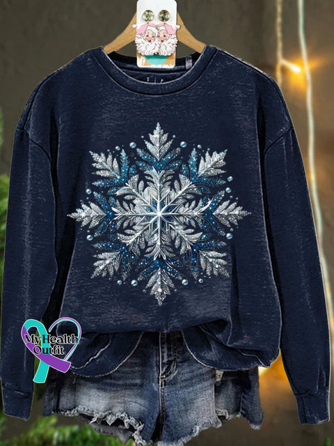 Christmas Silver Blue Glitter Snowflake Winter Casual Sweatshirt Navyblue / S