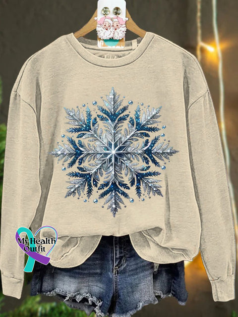 Christmas Silver Blue Glitter Snowflake Winter Casual Sweatshirt Sand / S