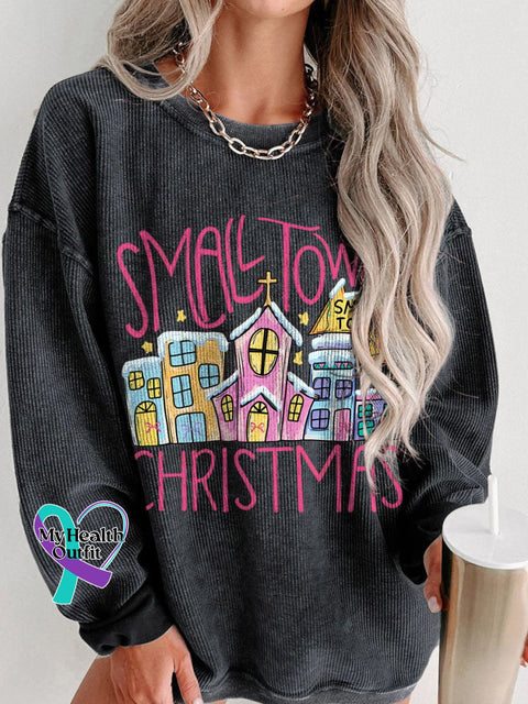 Christmas Small Town Christmas Coquette Women’s Casual Print Corduroy Sweatshirt Black / S