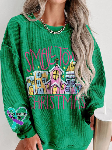 Christmas Small Town Christmas Coquette Women’s Casual Print Corduroy Sweatshirt Green / S