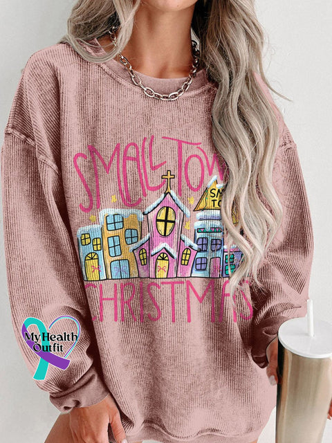 Christmas Small Town Christmas Coquette Women’s Casual Print Corduroy Sweatshirt Pink / S