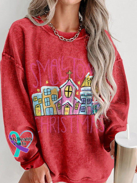 Christmas Small Town Christmas Coquette Women’s Casual Print Corduroy Sweatshirt Red / S
