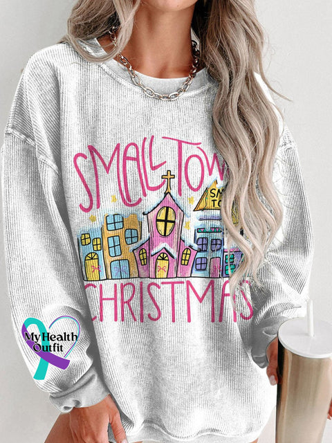 Christmas Small Town Christmas Coquette Women’s Casual Print Corduroy Sweatshirt White / S