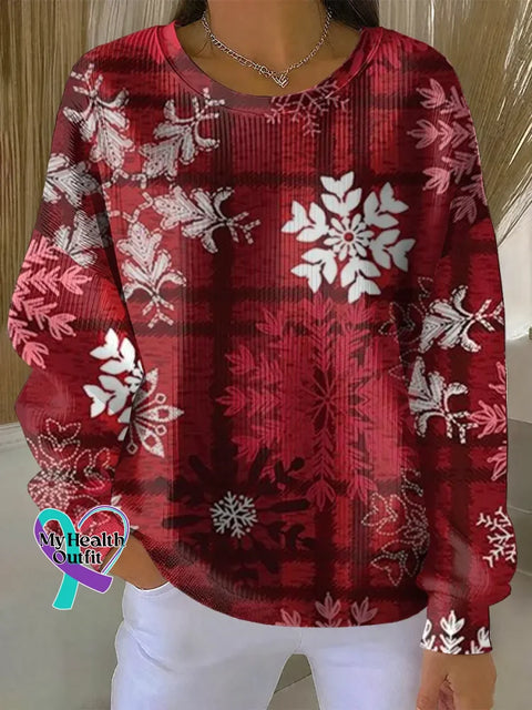 Christmas Snow Art Print Retro Sweatshirt Red / S