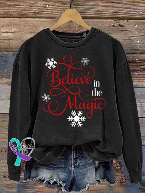 Christmas Snow Believe In The Maigc Academy Funny Print Casual Sweatshirt Black / S