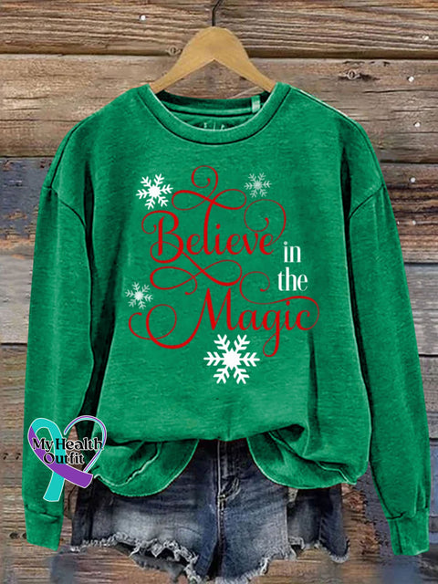 Christmas Snow Believe In The Maigc Academy Funny Print Casual Sweatshirt Christmasgreen / S