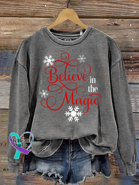 Christmas Snow Believe In The Maigc Academy Funny Print Casual Sweatshirt Grey / S