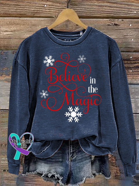 Christmas Snow Believe In The Maigc Academy Funny Print Casual Sweatshirt Navyblue / S