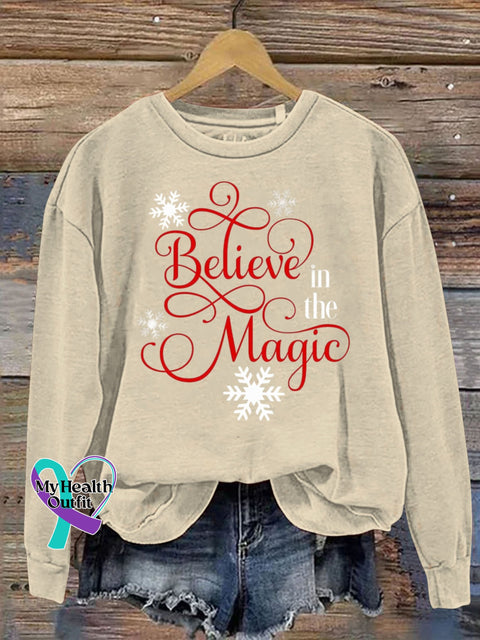 Christmas Snow Believe In The Maigc Academy Funny Print Casual Sweatshirt Sand / S