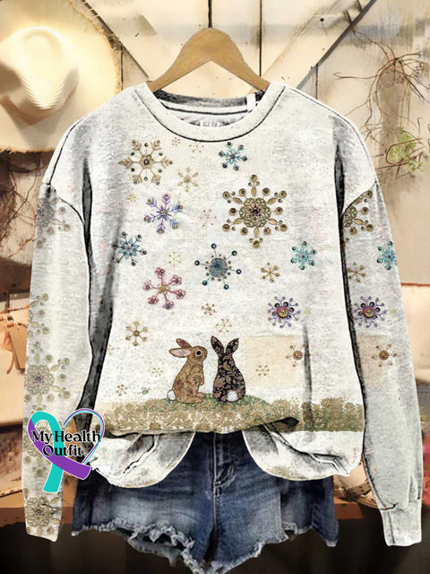 Christmas Snowflake Bunny Casual Sweatshirt Multicolor / S