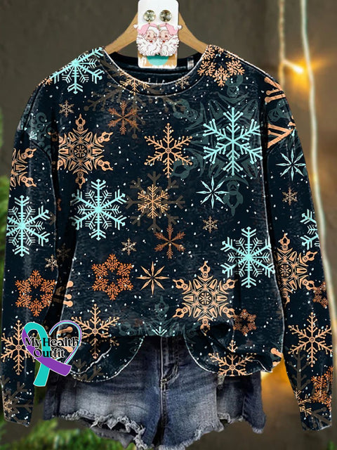 Christmas Snowflake Golden Colorful Casual Sweatshirt Multicolor / S