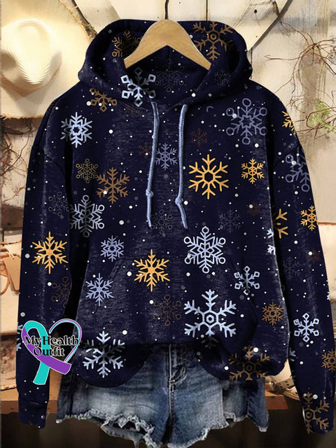 Christmas Snowflake Golden Colorful Hooded Casual Sweatshirt Multicolor / S