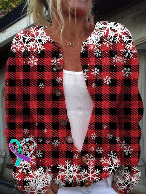 Christmas Snowflake Print Buttoned Cardigan Sweater Multicolor / S