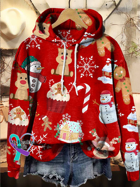 Christmas Snowflake Snowman Reindeer Hooded Casual Sweatshirt Multicolor / S