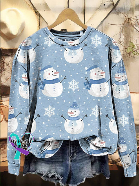 Christmas Snowflake Snowman With A Scarf Casual Sweatshirt Multicolor / S