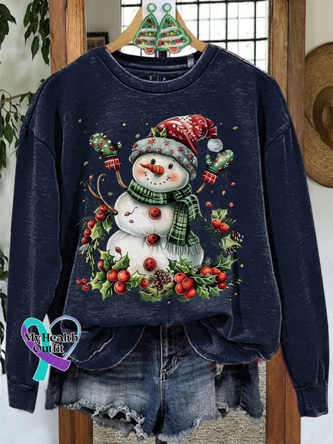 Christmas Snowman Casual Print Sweatshirt Navyblue / S