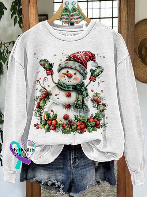 Christmas Snowman Casual Print Sweatshirt White / S