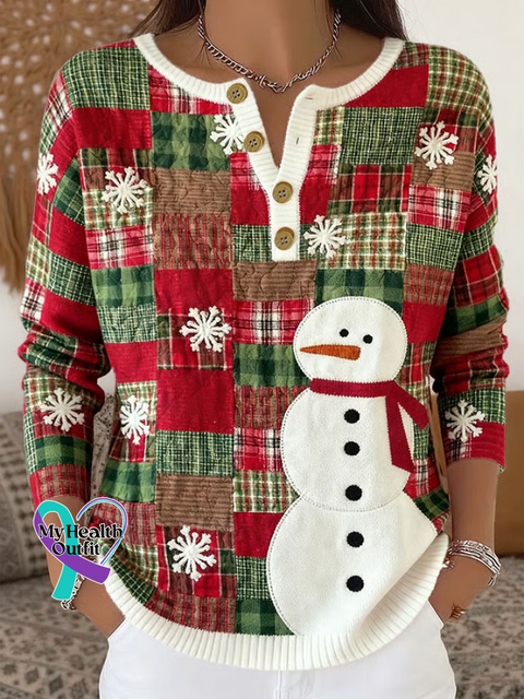 Christmas Snowman Print Buttoned Cardigan Sweater Multicolor / S