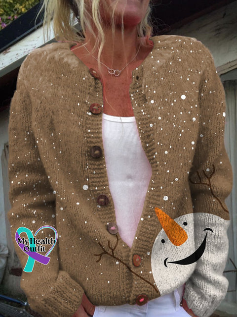 Christmas Snowman Print Buttoned Cardigan Sweater Multicolor / S