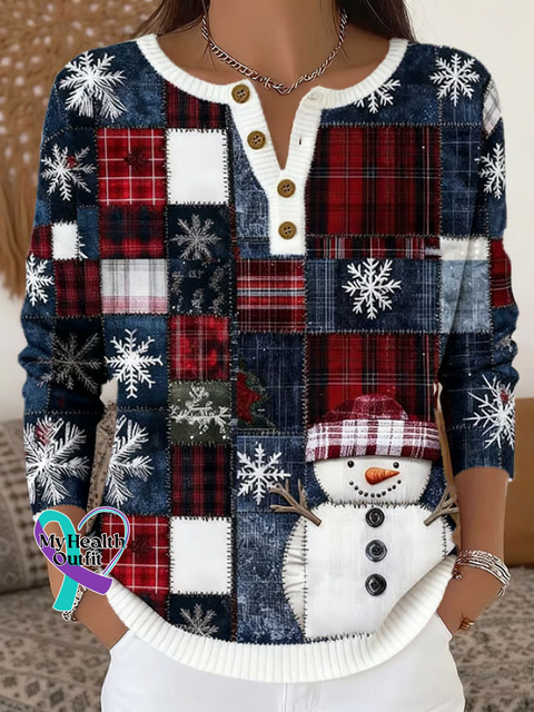Christmas Snowman Print Buttoned Cardigan Sweater Multicolor / S