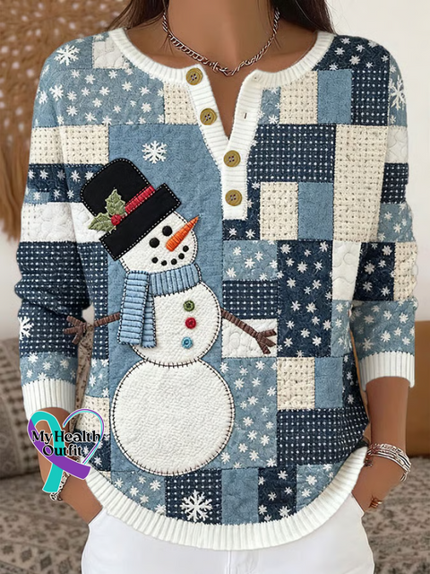 Christmas Snowman Print Buttoned Cardigan Sweater Multicolor / S