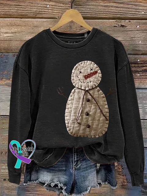 Christmas Snowman Print Casual Sweatshirt Black / S