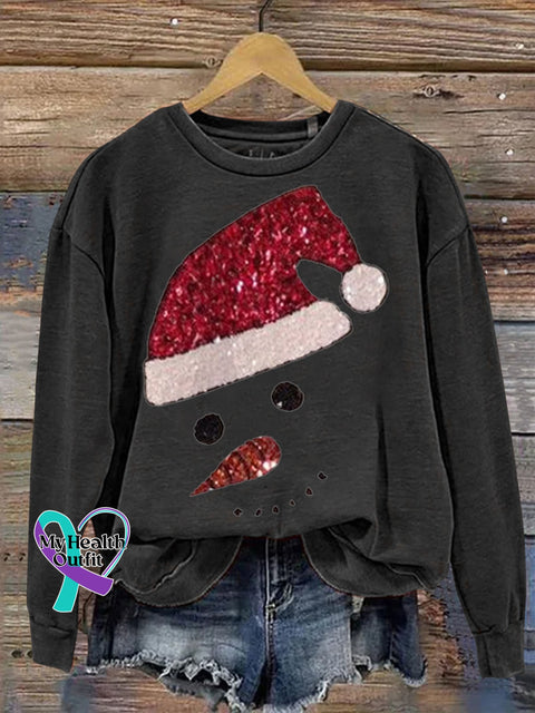 Christmas Snowman Print Casual Sweatshirt Black / S