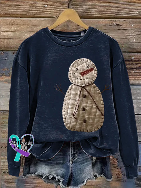 Christmas Snowman Print Casual Sweatshirt Blue / S
