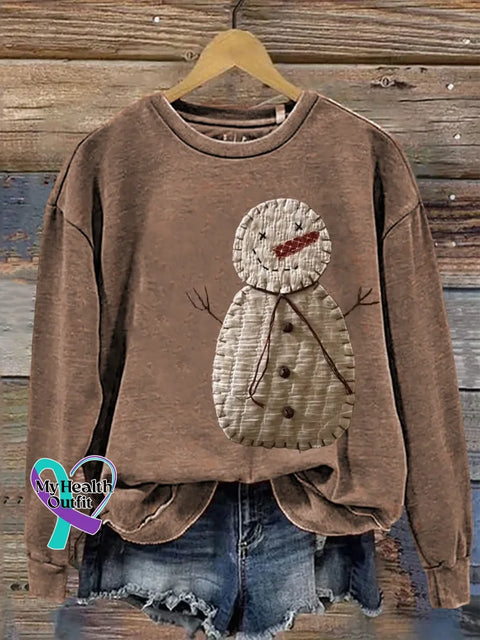 Christmas Snowman Print Casual Sweatshirt Brown / S