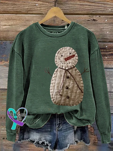 Christmas Snowman Print Casual Sweatshirt Green / S