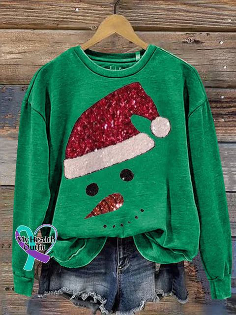 Christmas Snowman Print Casual Sweatshirt Green / S