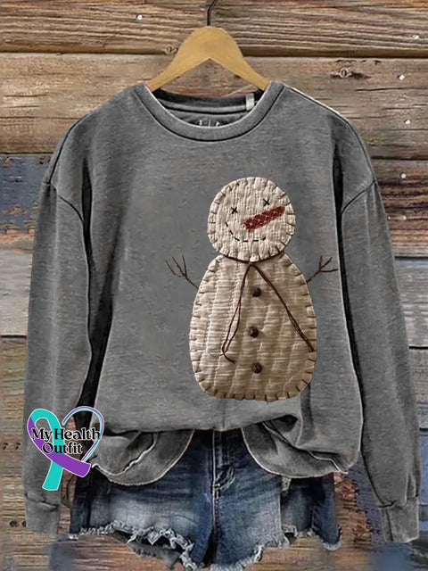 Christmas Snowman Print Casual Sweatshirt Grey / S