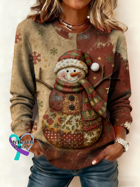 Christmas Snowman Print Casual Sweatshirt Multicolor / S