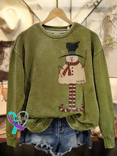 Christmas Snowman Print Casual Sweatshirt Multicolor / S