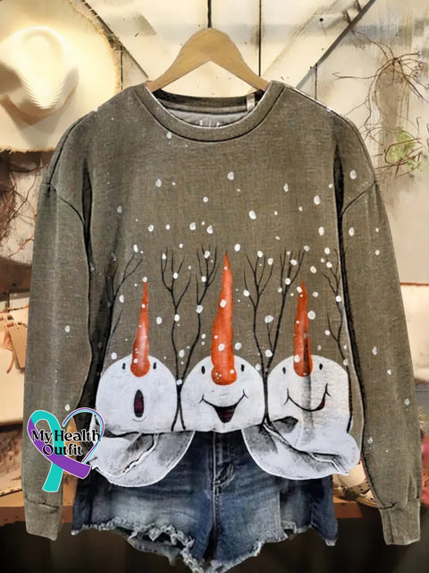 Christmas Snowman Print Casual Sweatshirt Multicolor / S
