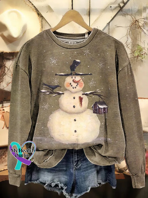 Christmas Snowman Print Casual Sweatshirt Multicolor / S