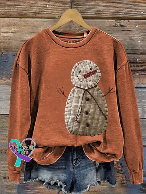 Christmas Snowman Print Casual Sweatshirt Orange / S