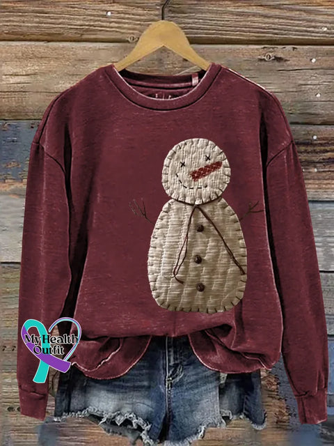 Christmas Snowman Print Casual Sweatshirt Red / S
