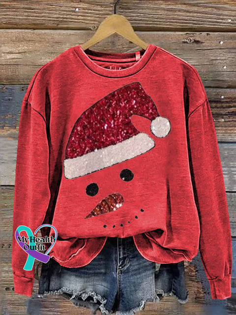 Christmas Snowman Print Casual Sweatshirt Red / S