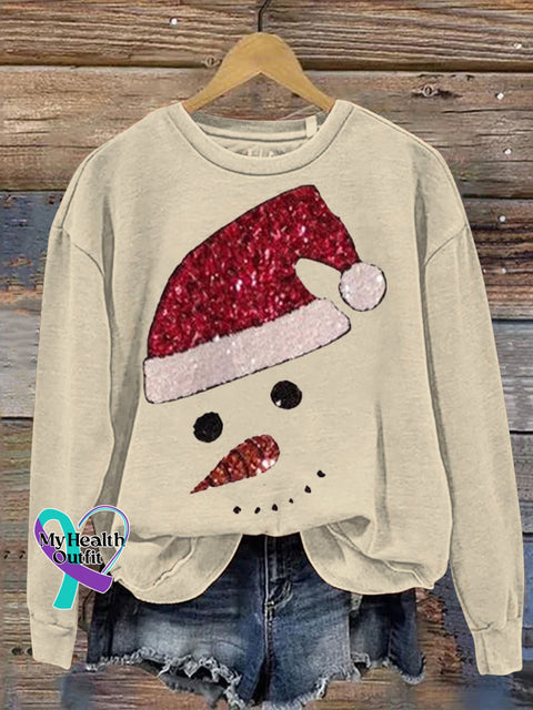 Christmas Snowman Print Casual Sweatshirt Sand / S