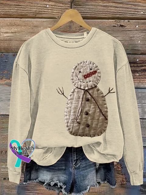 Christmas Snowman Print Casual Sweatshirt Sand / S