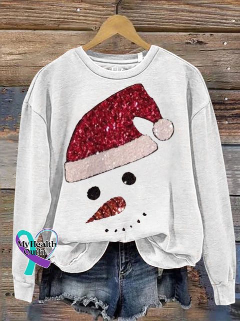 Christmas Snowman Print Casual Sweatshirt White / S